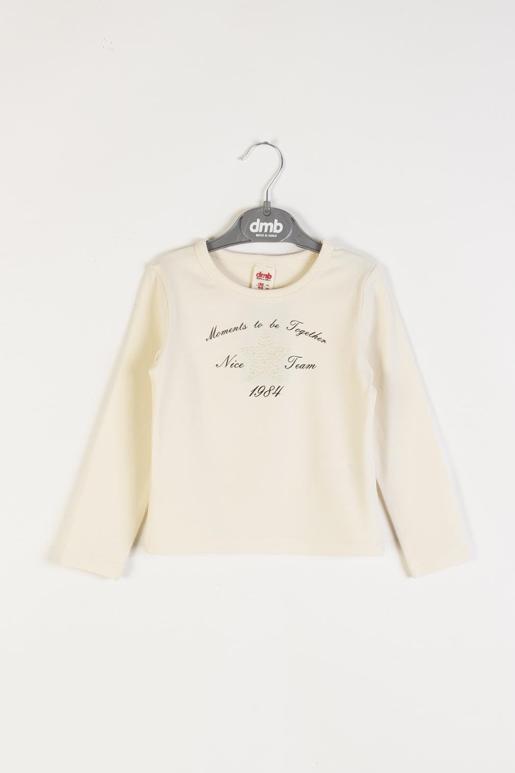 Dmb Kız Çocuk Taşlı Baskılı Tshirt 4-9 Yaş Krem