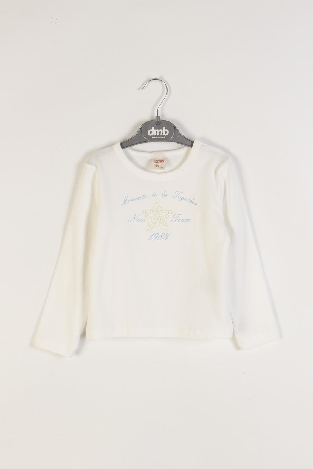 Dmb Kız Çocuk Taşlı Baskılı Tshirt 4-9 Yaş Ekru