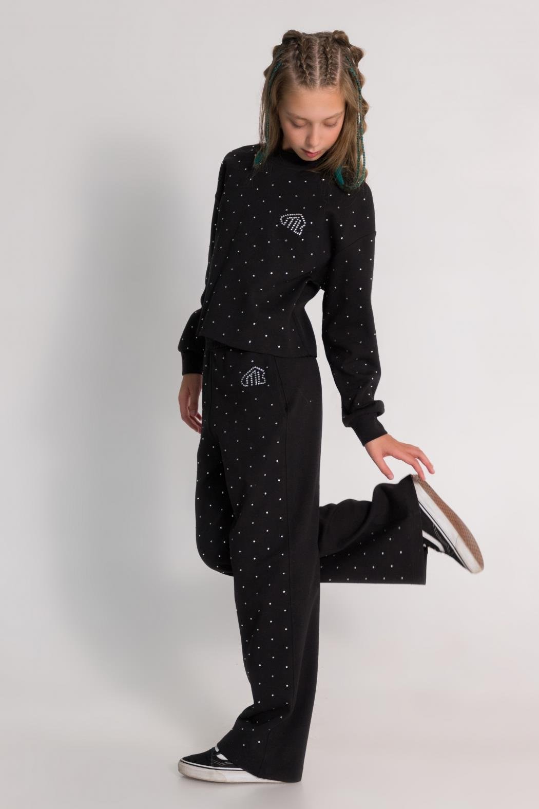 Dmb Kız Çocuk Taşlı Eşofman Takım 9-14 Yaş SİYAH