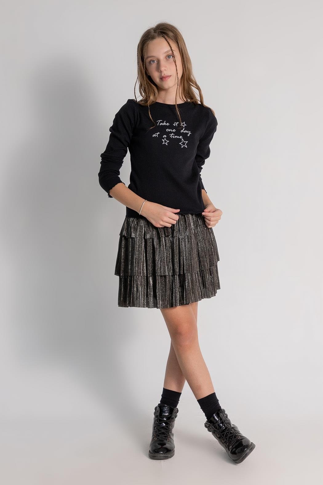 Dmb Kız Çocuk Taşlı Kaşkorse Elbise 9-14 Yaş Siyah