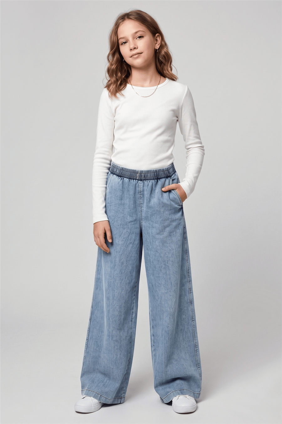 Dmb Kız Çocuk Viskon Denim Pantolon 4-14 Yaş Mavi