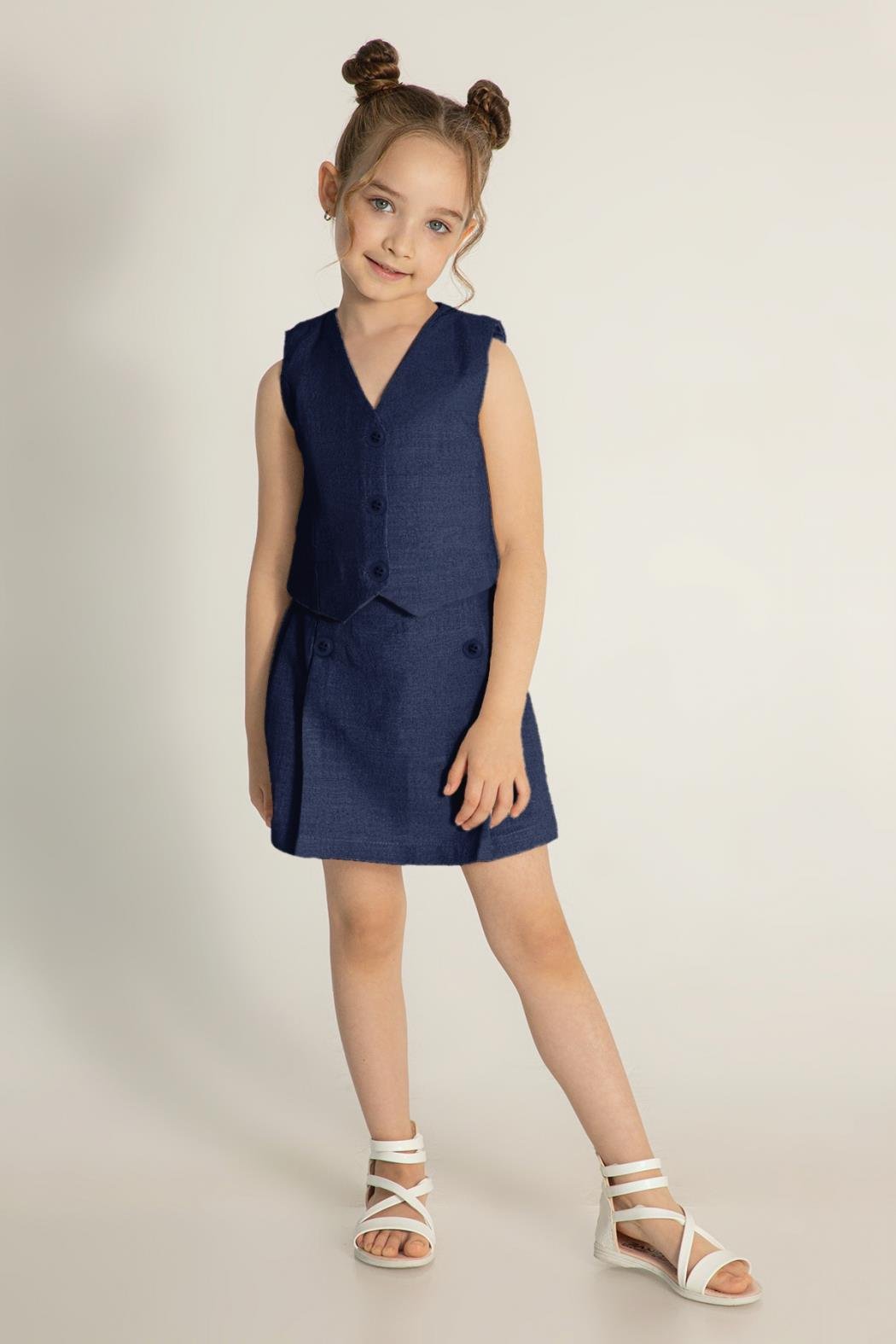 Dmb Kız Çocuk Yelek Şortlu Takım 4-9 Yaş Lacivert