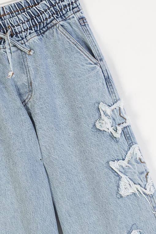 Dmb Kız Çocuk Yıldız Baskılı Kot Pantolon 4-9 Yaş Mavi