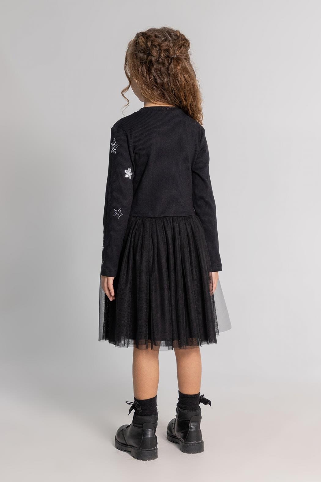 Dmb Kız Çocuk Yıldız İşlemeli Elbise 4-9 Yaş Siyah
