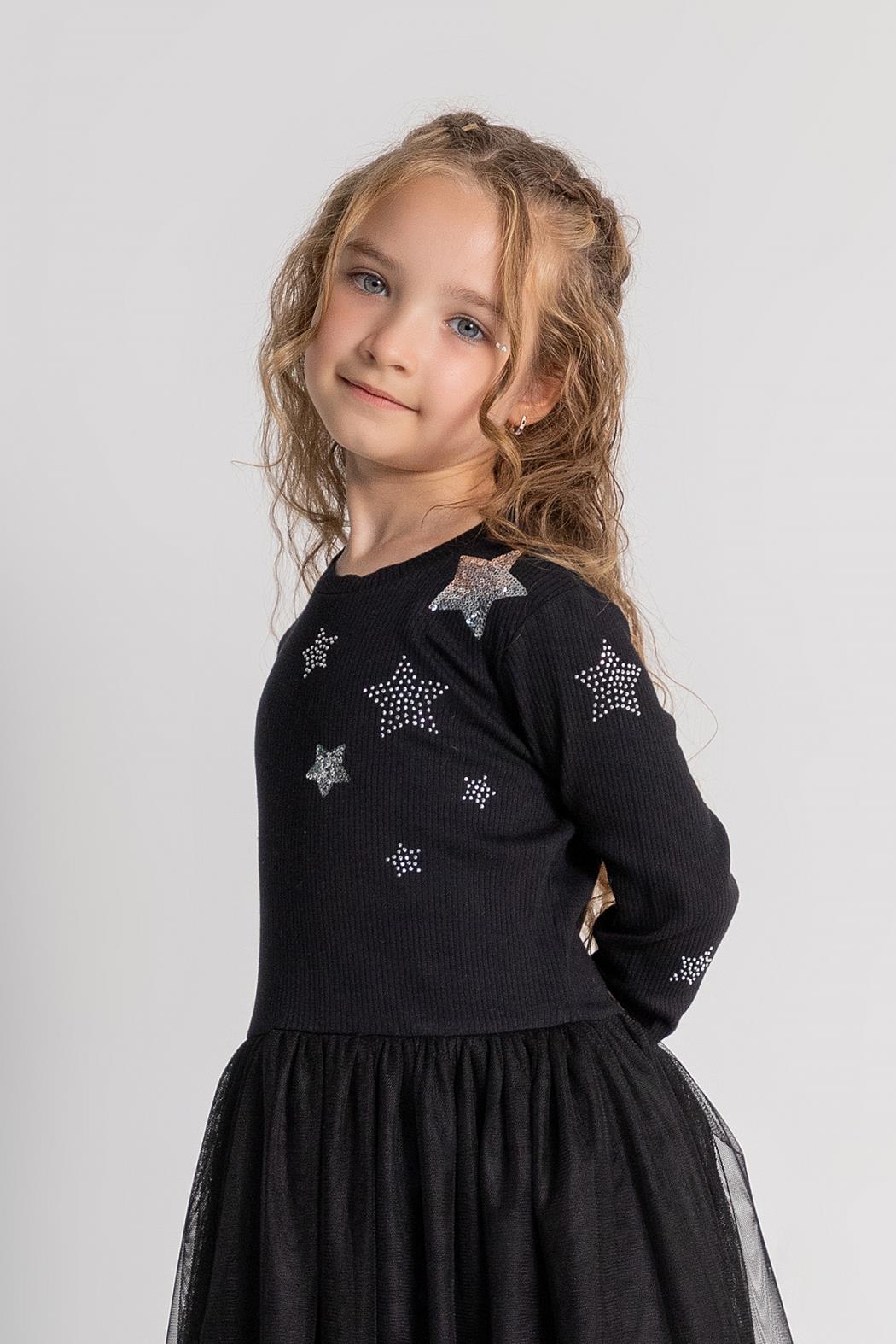 Dmb Kız Çocuk Yıldız İşlemeli Elbise 4-9 Yaş Siyah