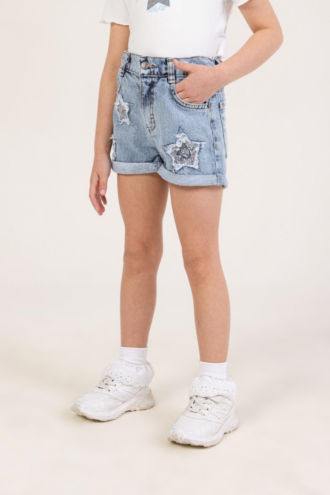 Dmb Kız Çocuk Yıldızlı Denim Şort 4-9 Yaş Mavi