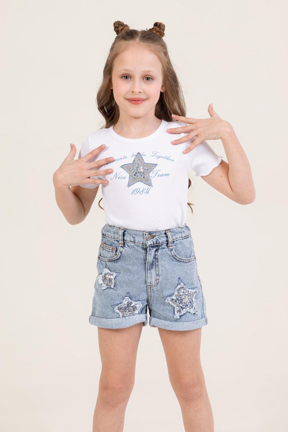 Dmb Kız Çocuk Yıldızlı Denim Şort 9-14 Yaş Mavi