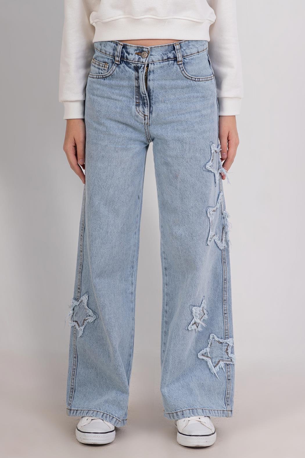 Dmb Kız Çocuk Yıldızlı Kot Pantolon 9-14 Yaş Açık Mavi
