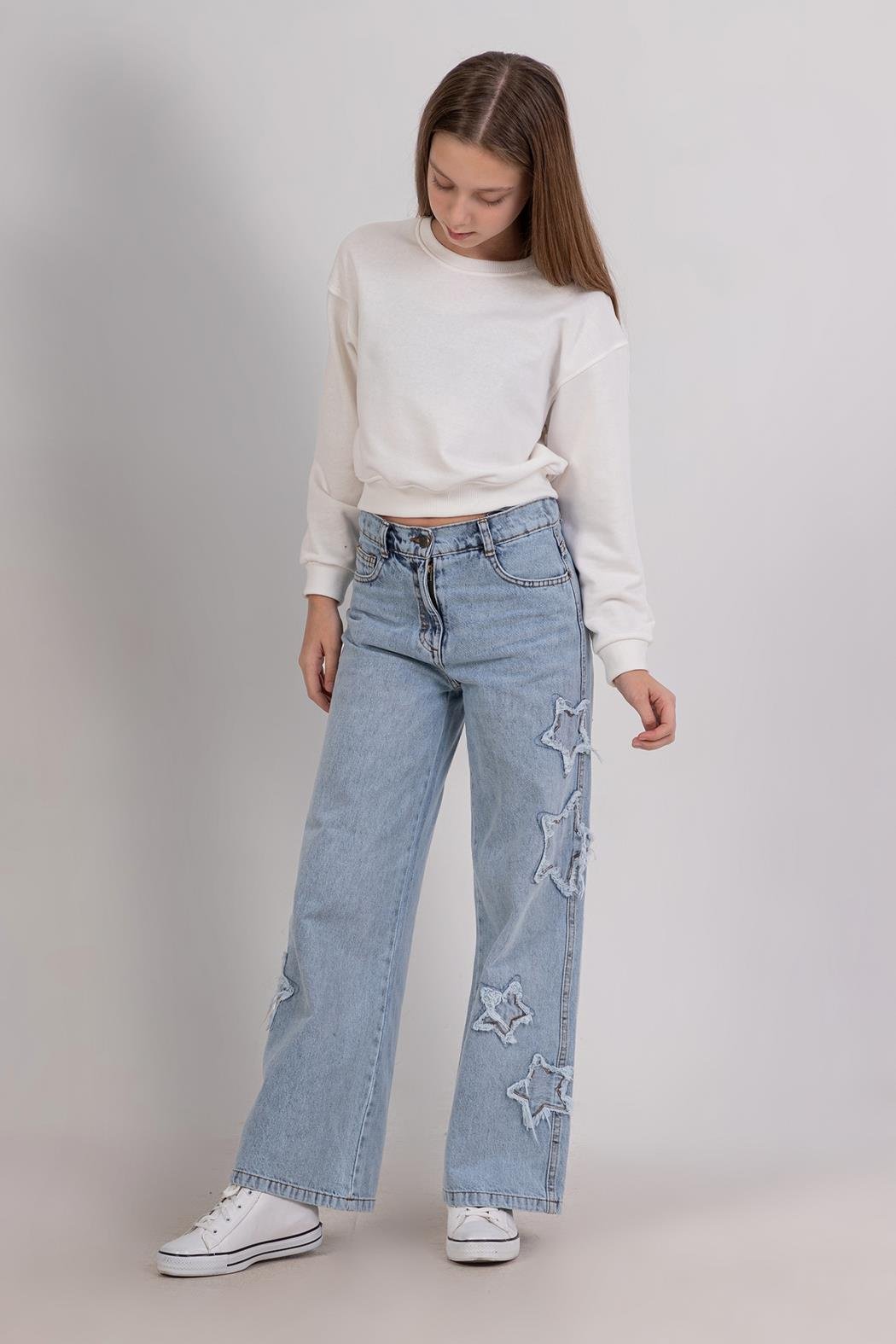 Dmb Kız Çocuk Yıldızlı Kot Pantolon 9-14 Yaş Açık Mavi