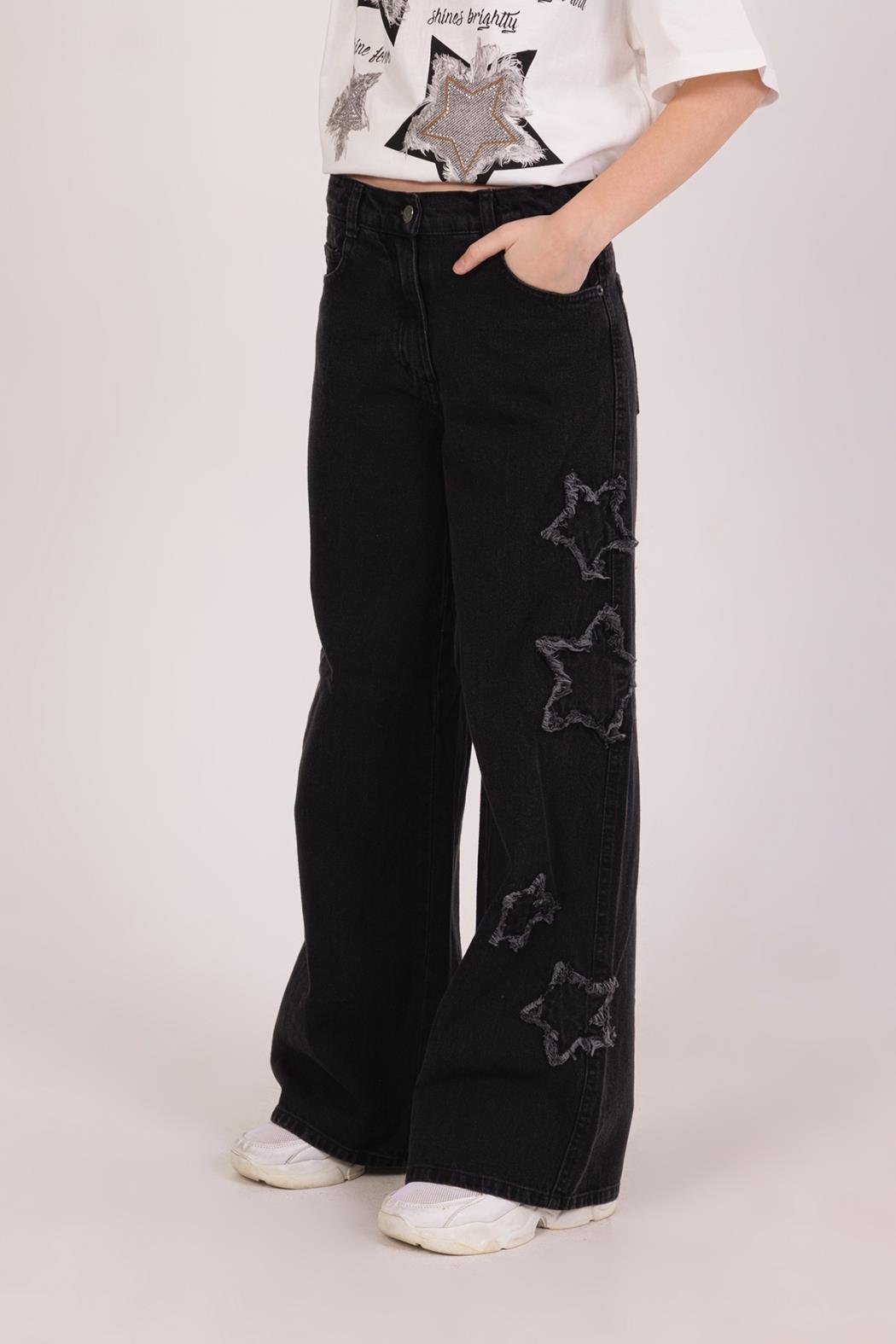 Dmb Kız Çocuk Yıldızlı Kot Pantolon 9-14 Yaş Füme