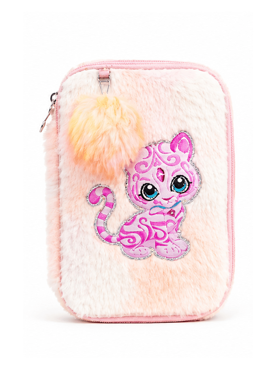 Dream Vest Peluş Kedili Çift Gözlü Kalem Çantası Mavi
