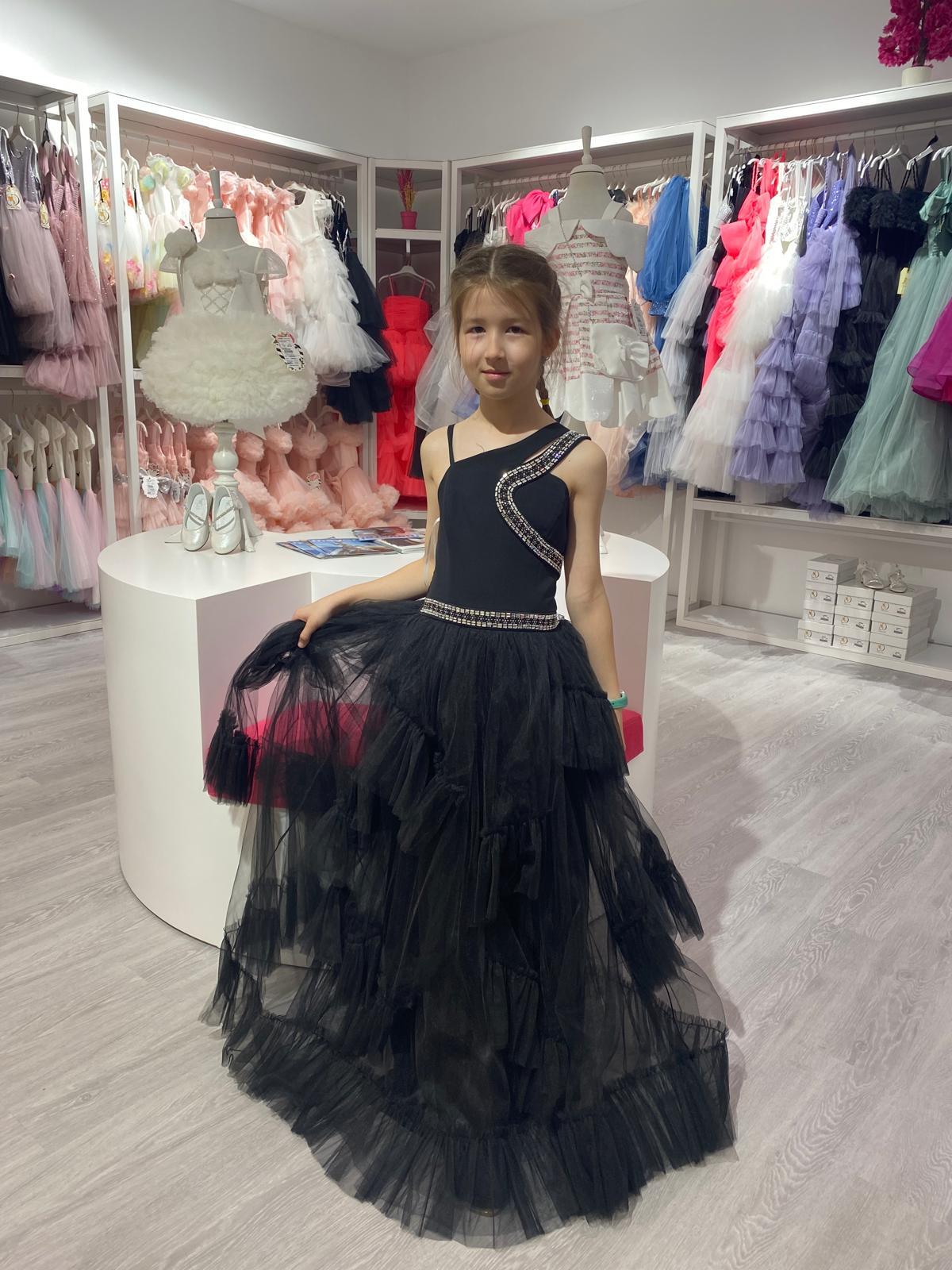 Erkut Kız Çocuk Abiye Elbise 10-15 Yaş Siyah