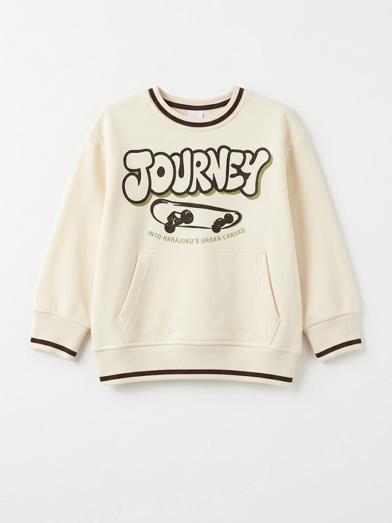Escabel Erkek Çocuk Baskılı Sweatshirt 4-9 Yaş Ekru