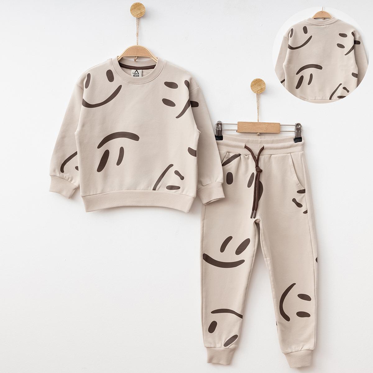 Gugo Erkek Çocuk Baskılı Eşofman Takım 4-12 Yaş BEJ