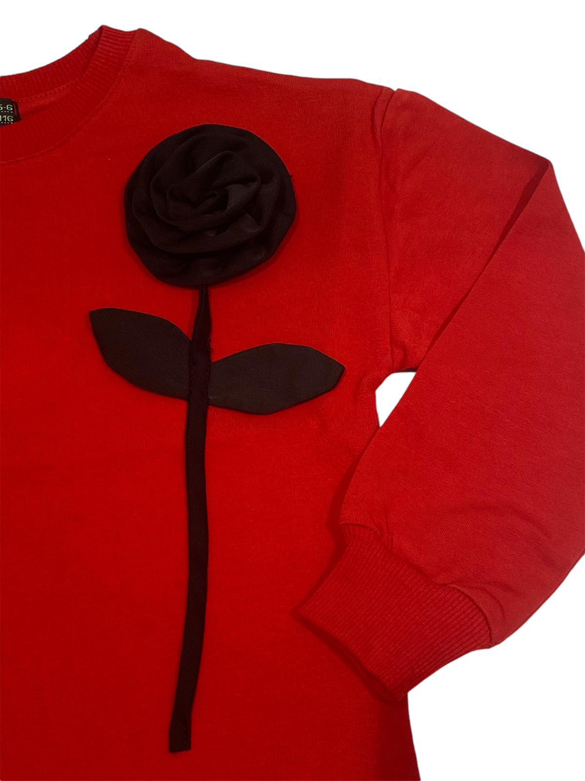 Gugo Kız Çocuk Çicek Aksesuarlı Sweatshirt 5-14 Yaş KIRMIZI