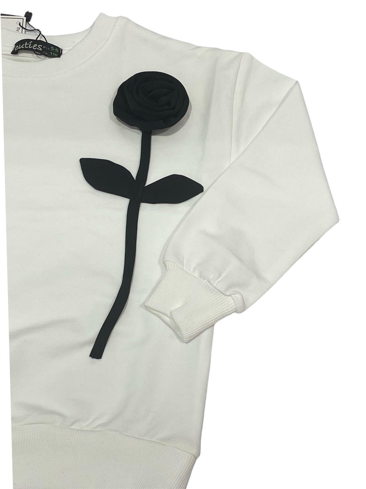 Gugo Kız Çocuk Çicek Aksesuarlı Sweatshirt 5-14 Yaş EKRU