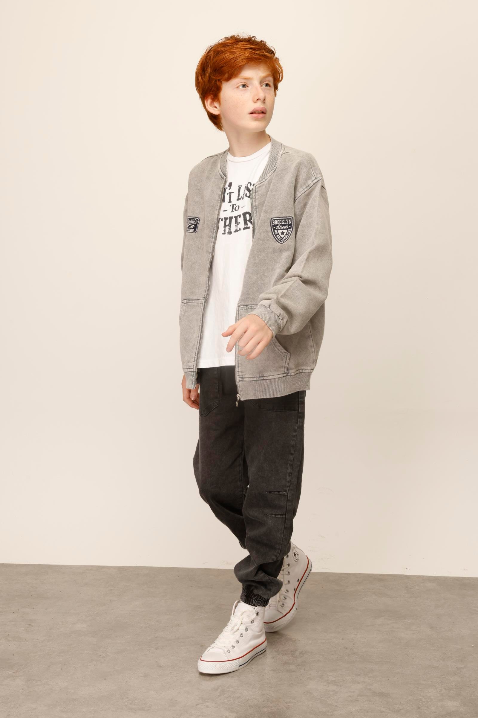 Jena Erkek Çocuk Brooklyn Fermuarlı Ceket 9-14 Yaş GRİ