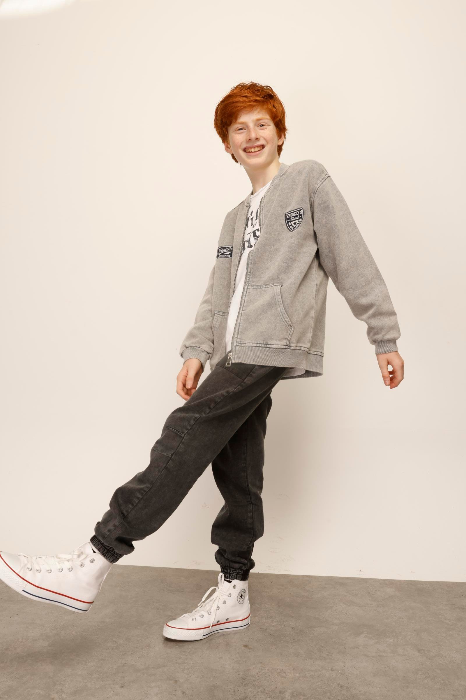 Jena Erkek Çocuk Brooklyn Fermuarlı Ceket 9-14 Yaş GRİ