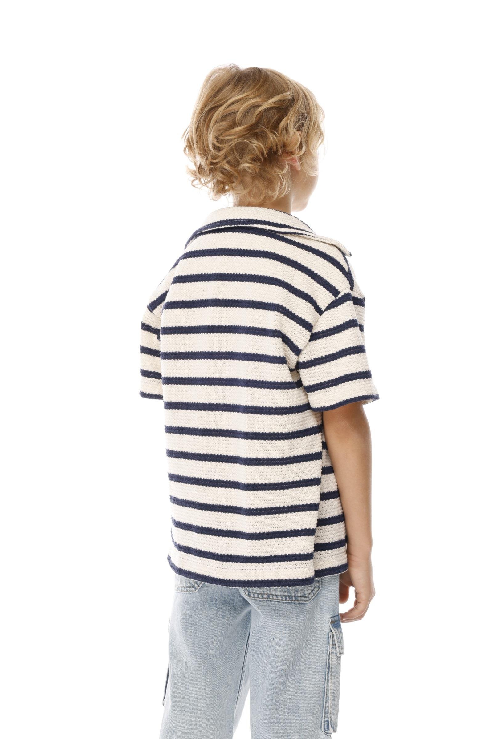 Jena Erkek Çocuk Çizgili Triko Gömlek 8-14Yaş Lacivert