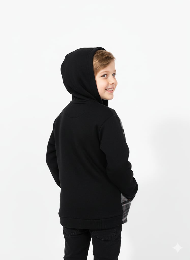 Jena Erkek Çocuk Ekose Kapüşonlu Gömlek 3-14 Yaş Siyah