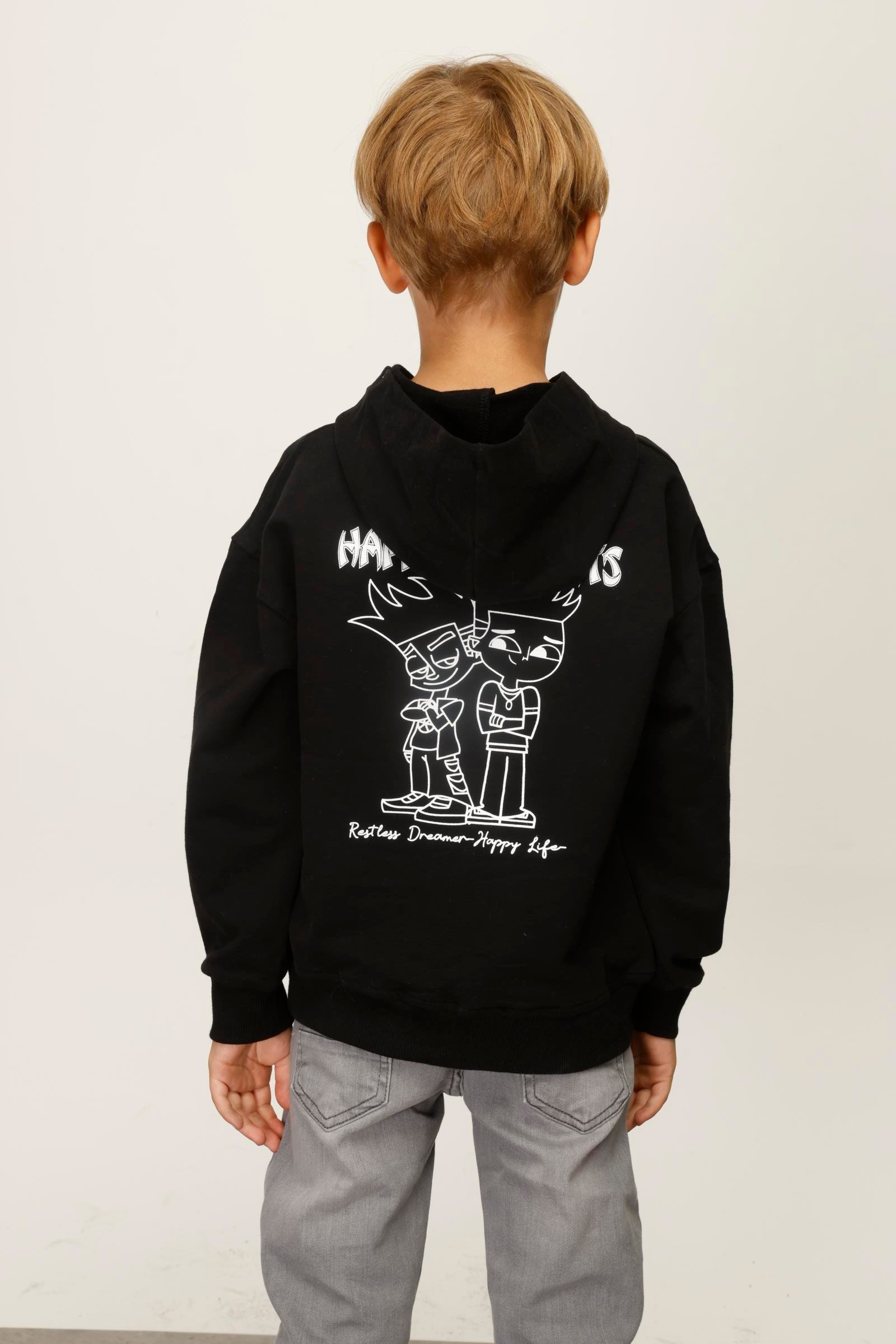 Jena Erkek Çocuk Happy Moment Kapüşonlu Sweatshirt 4-8 Yaş SİYAH