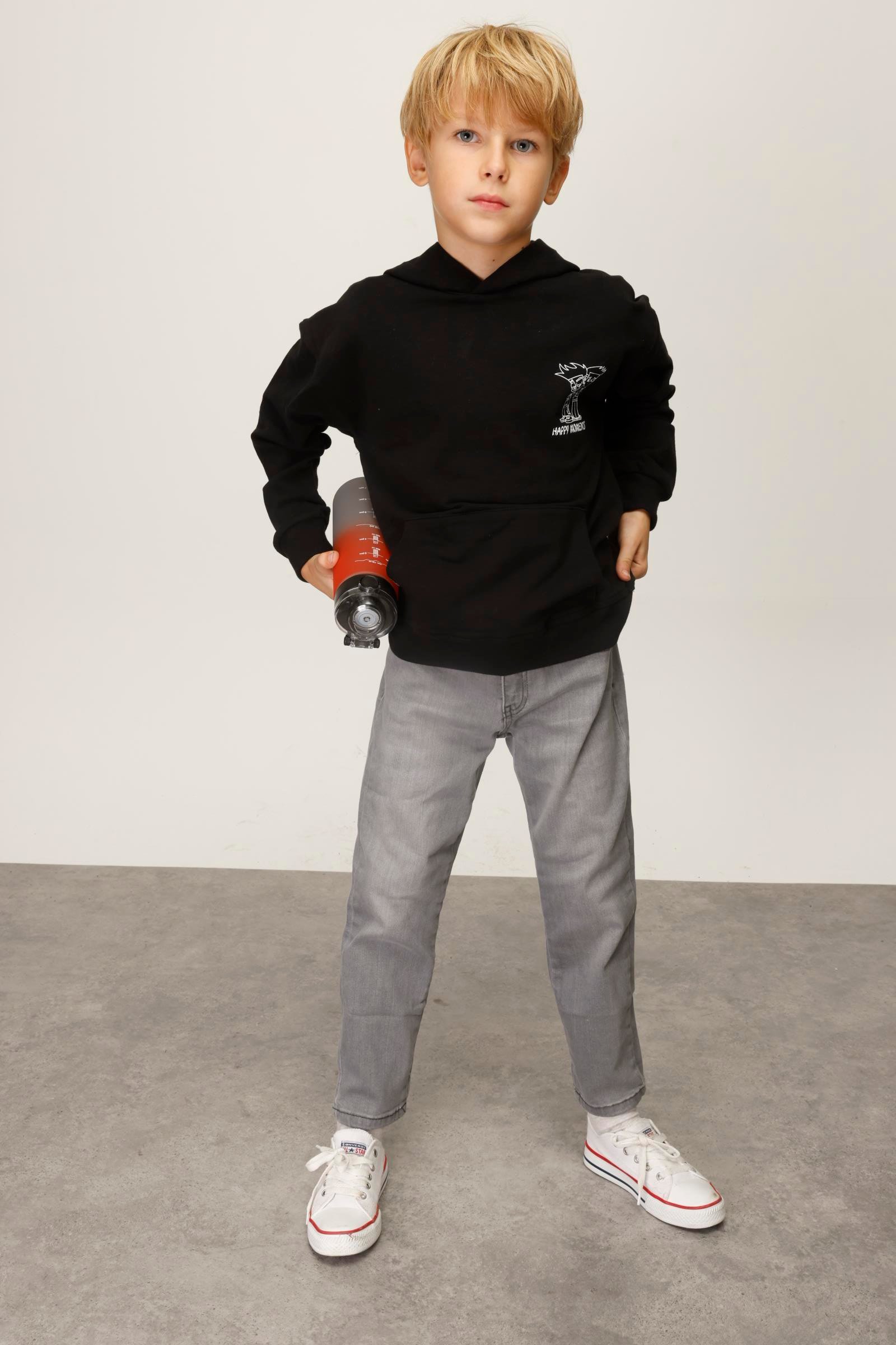 Jena Erkek Çocuk Happy Moment Kapüşonlu Sweatshirt 4-8 Yaş SİYAH