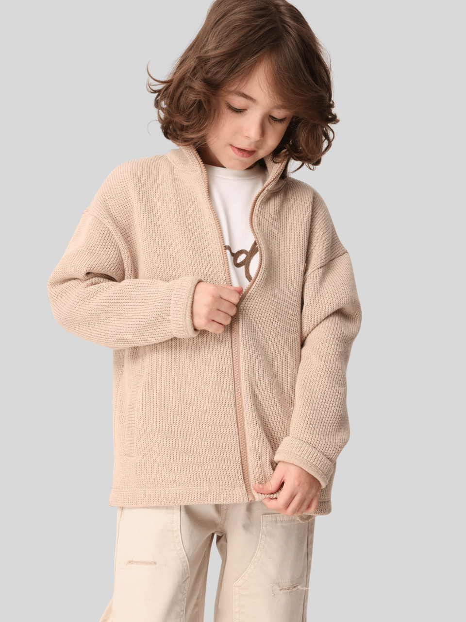 Jena Erkek Çocuk Triko Hırka 3-14 Yaş Bej