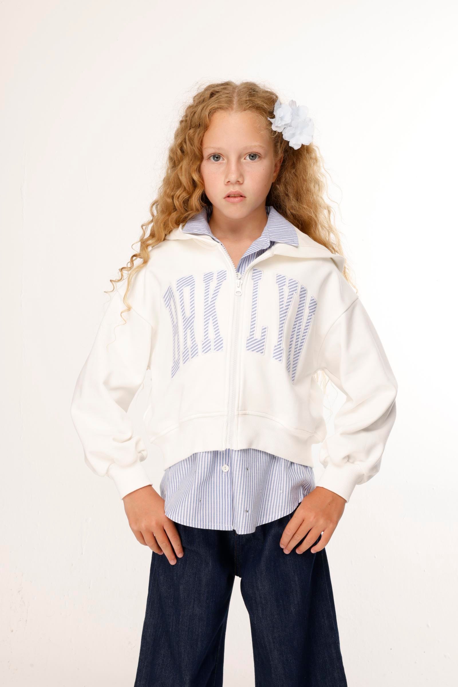 Jena Kız Çocuk Aplike Fermuarlı Sweatshirt 9-14 Yaş EKRU