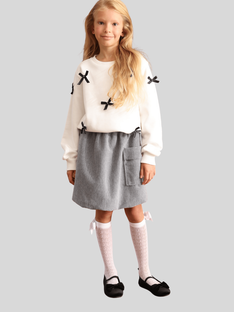 Jena Kız Çocuk Balık Sırtı Etek 7-14 Yaş Gri