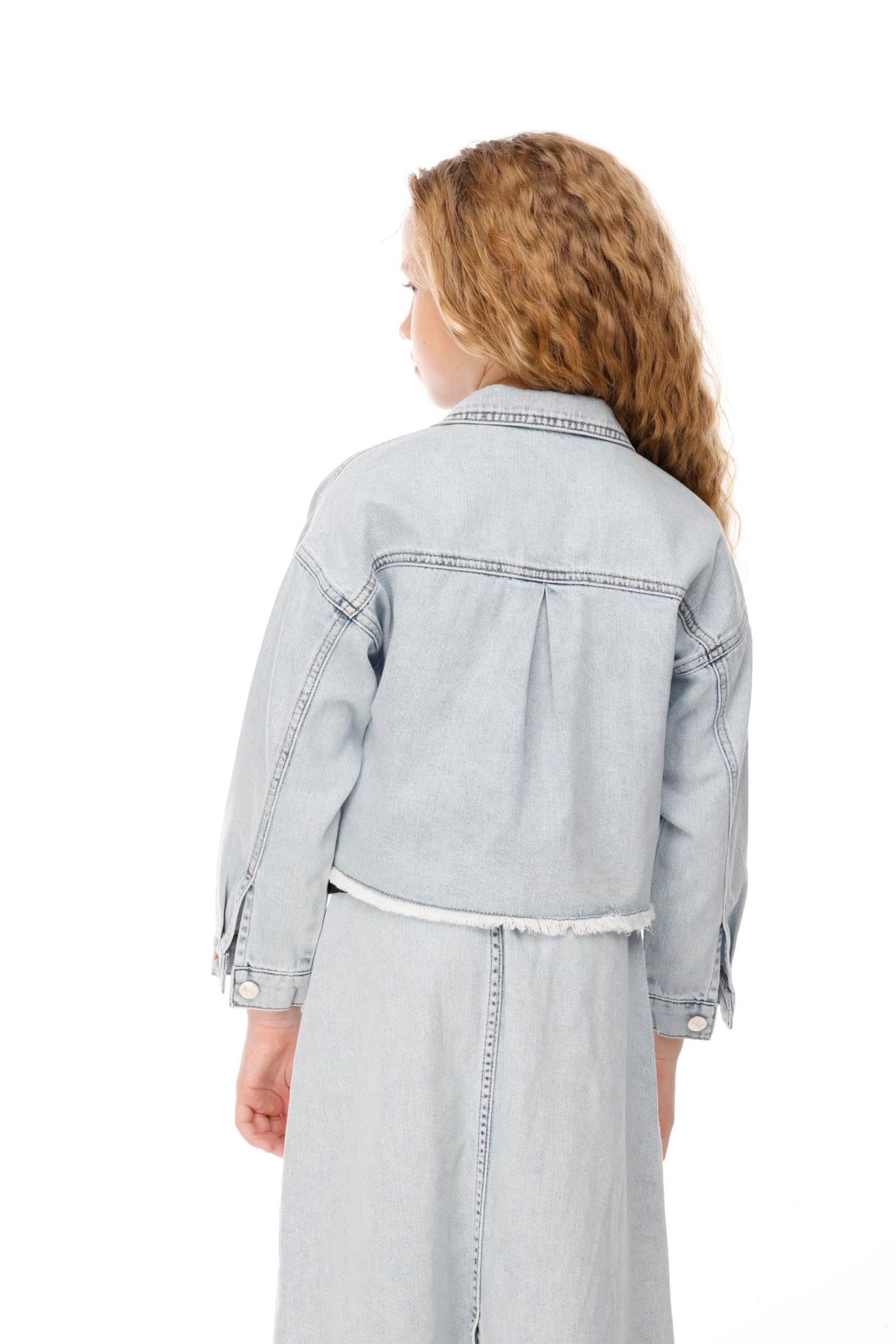 Jena Kız Çocuk Cepli Denim Ceket 7-14 Yaş Mavi