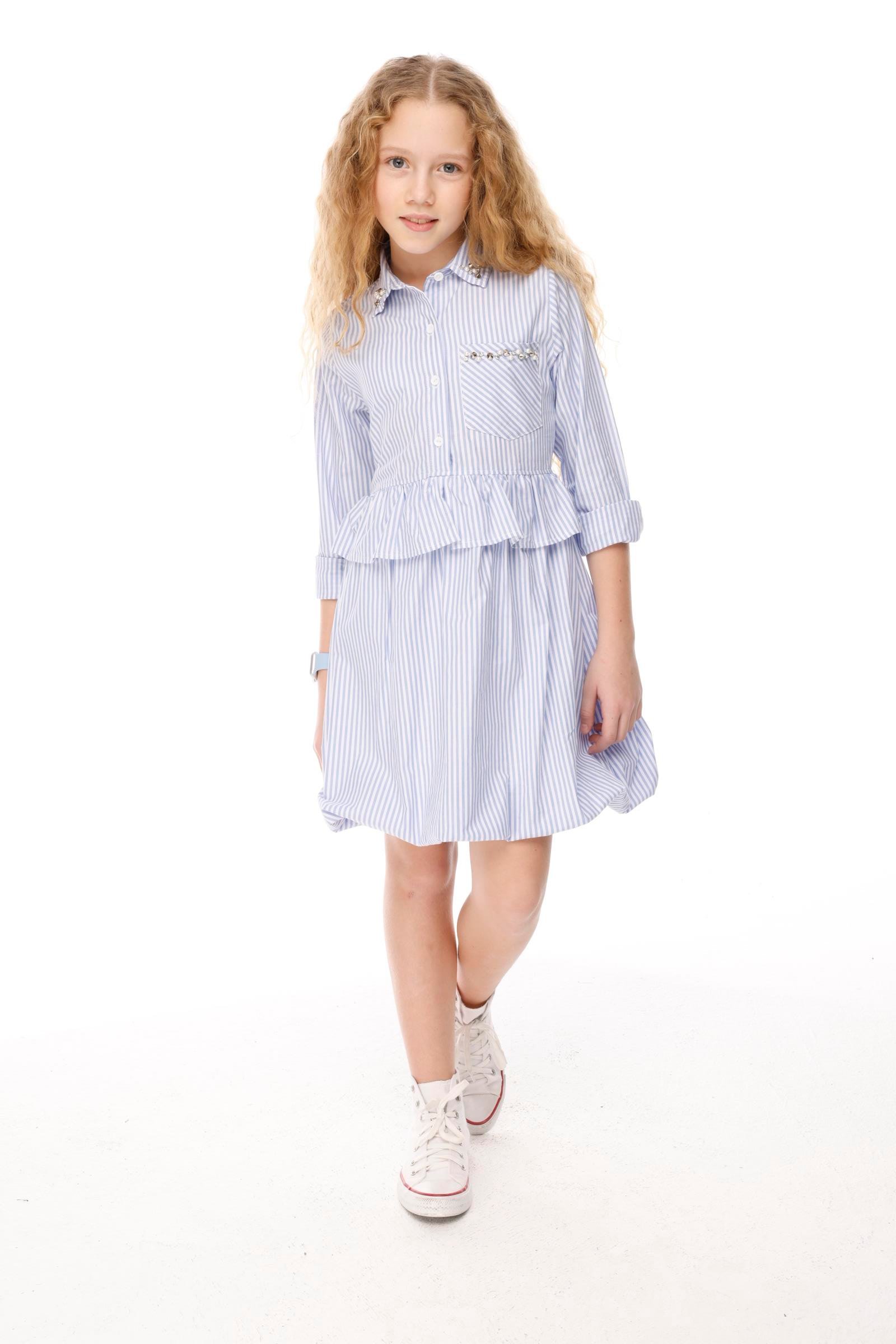 Jena Kız Çocuk Çizgili Taşlı Elbise 8-14 Yaş Mavi