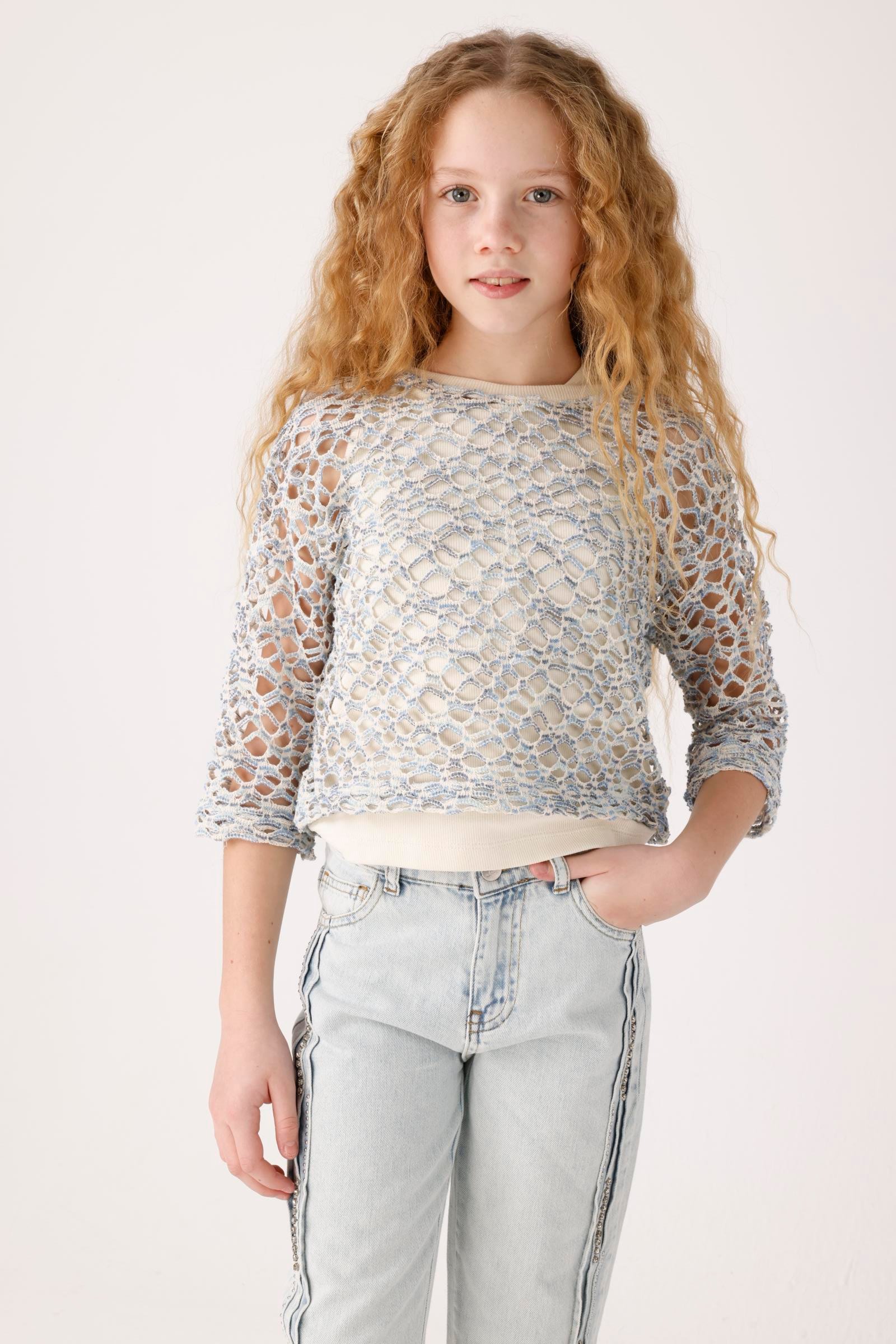 Jena Kız Çocuk Dekrade File Swearshirt 8-14Yaş Mavi