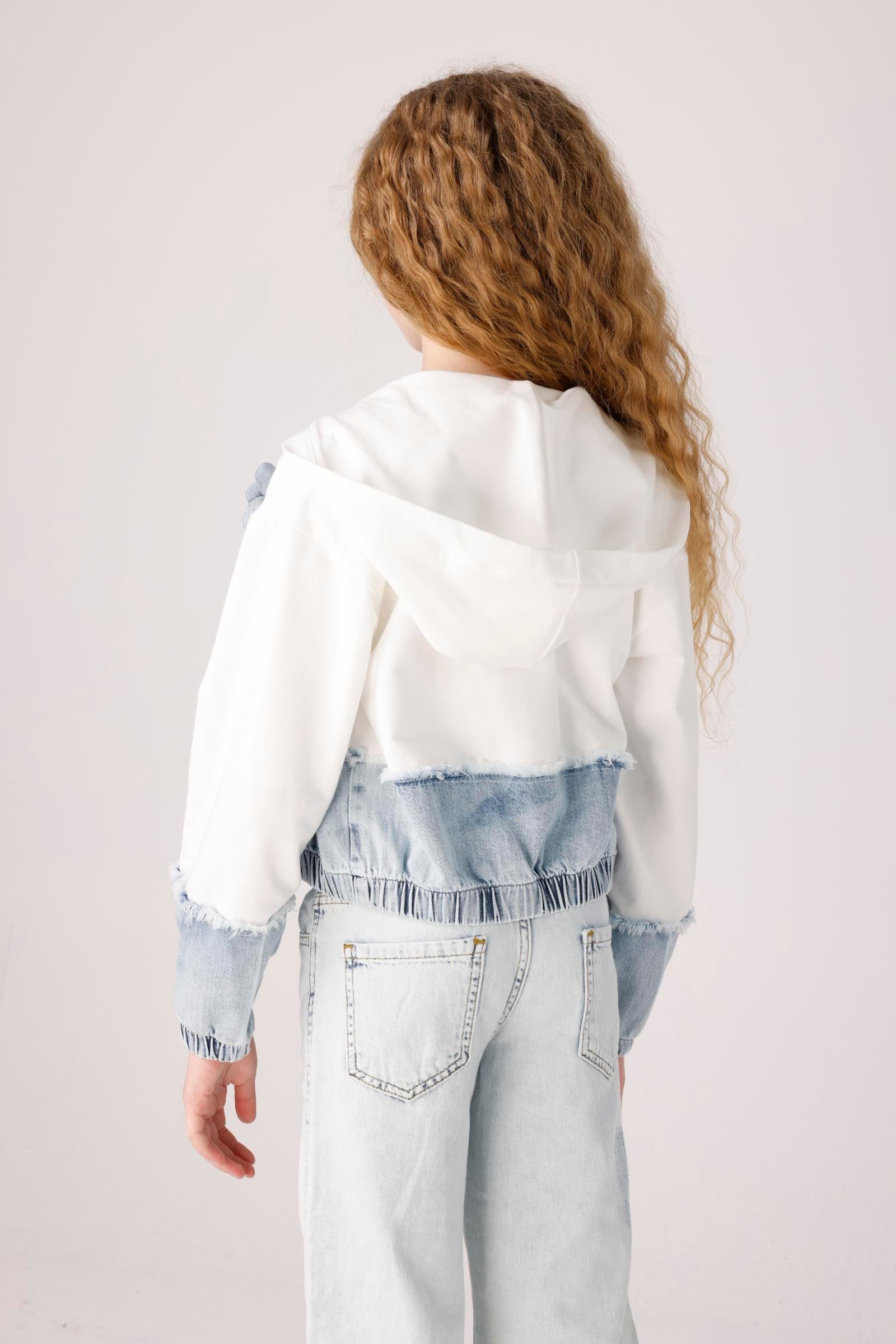 Jena Kız Çocuk Denim Parçalı Sweatshirt 8-14 Yaş Ekru