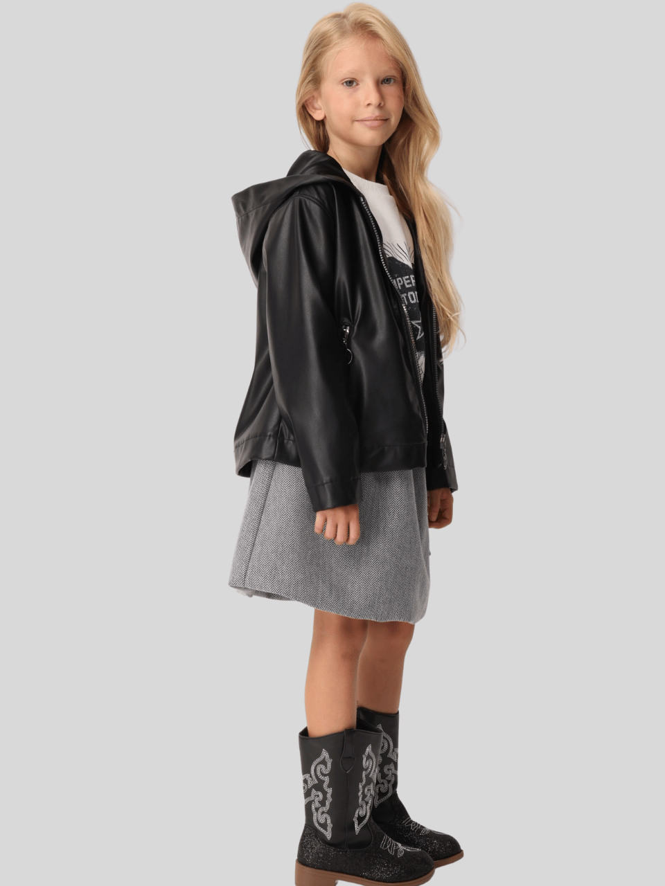 Jena Kız Çocuk Deri Ceket 7-14 Yaş Siyah