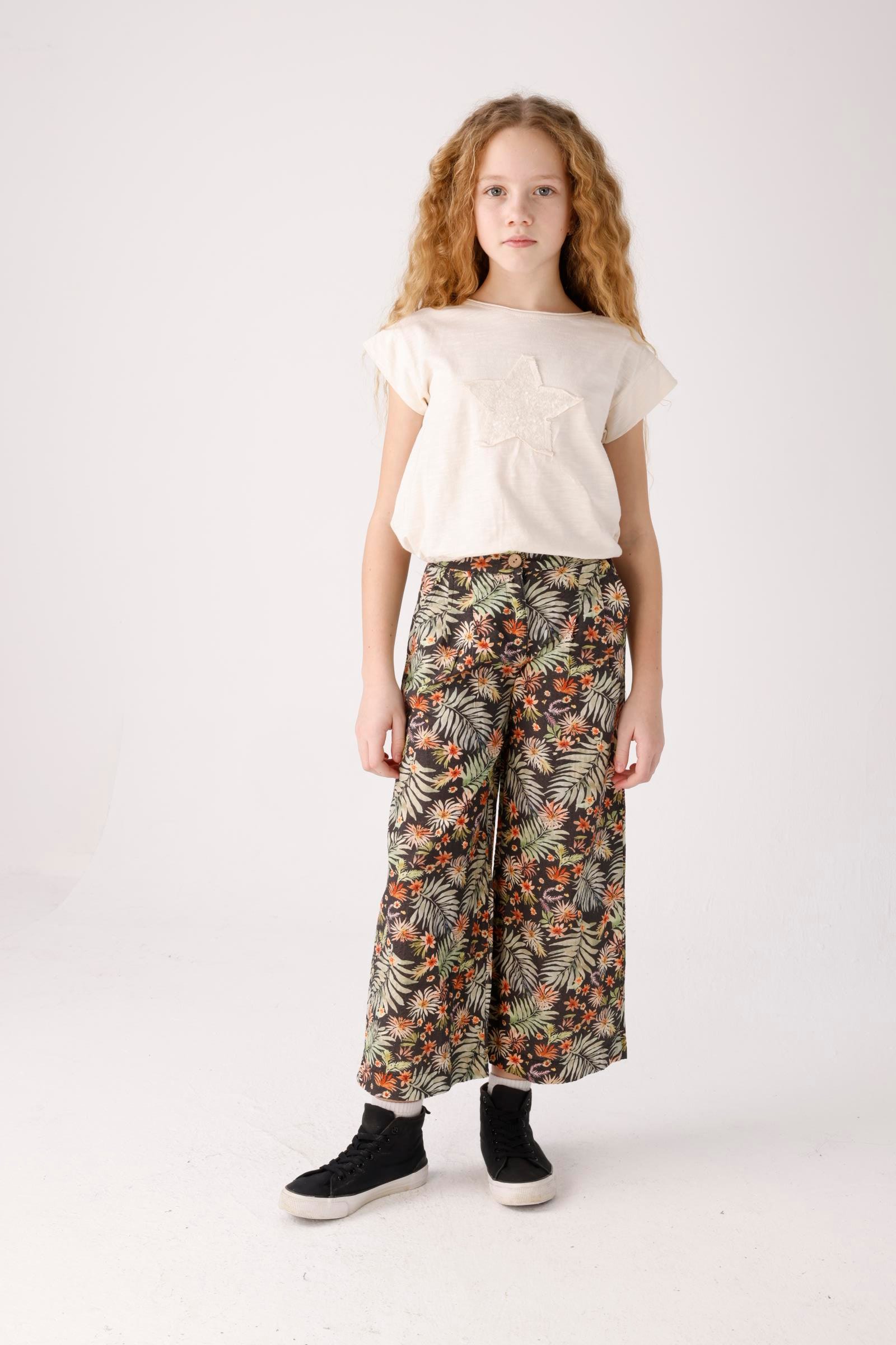 Jena Kız Çocuk Desenli Gofre Pantolon 8-14Yaş Siyah