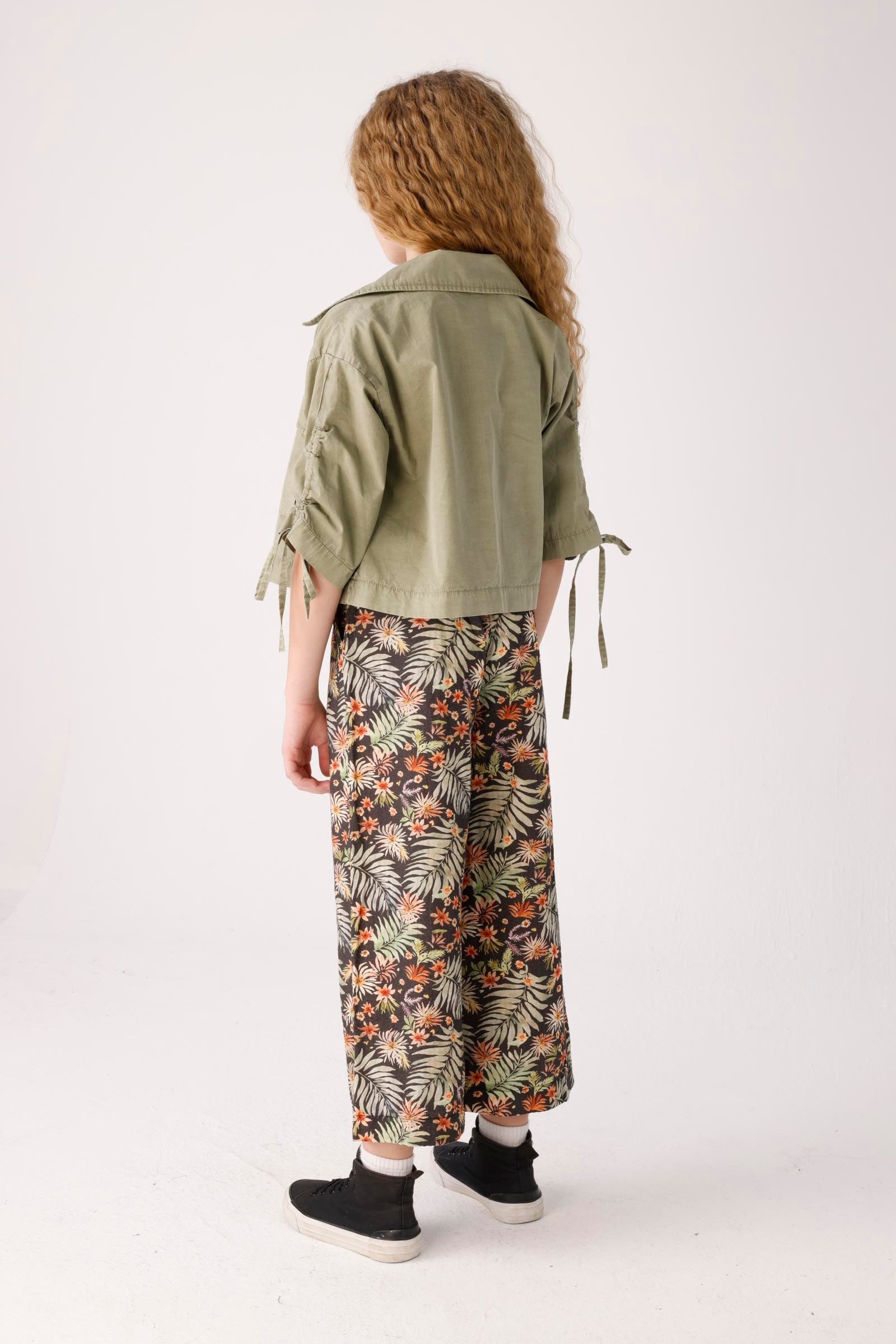 Jena Kız Çocuk Desenli Gofre Pantolon 8-14Yaş Siyah