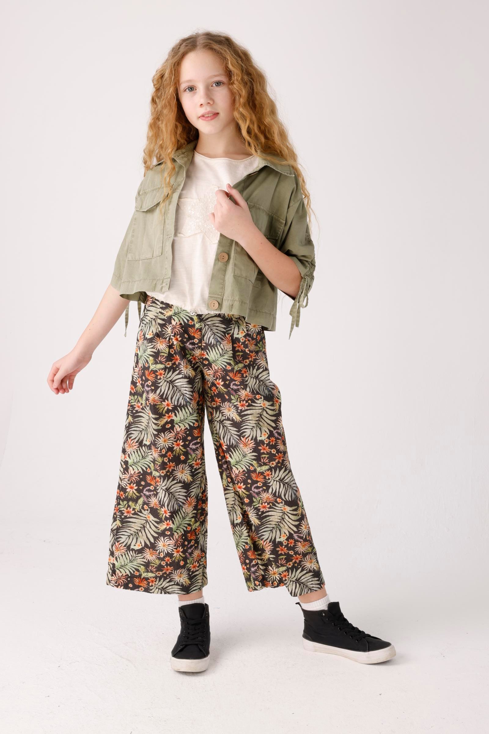 Jena Kız Çocuk Desenli Gofre Pantolon 8-14Yaş Siyah