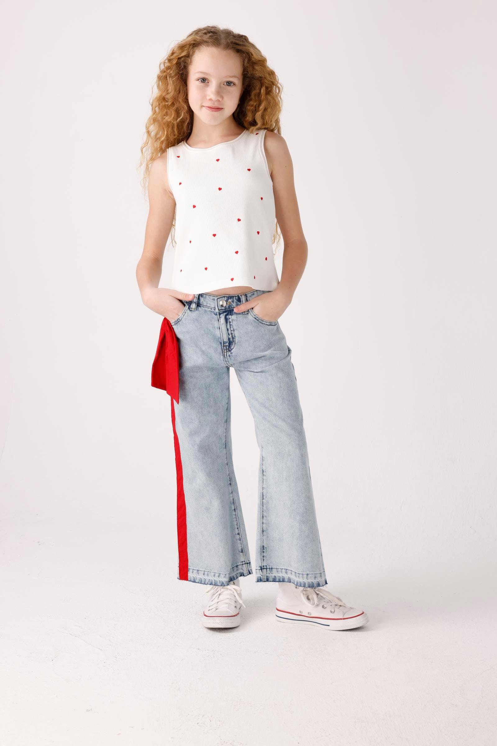 Jena Kız Çocuk Fiyonklu Kot Pantolon 8-14 Yaş Mavi