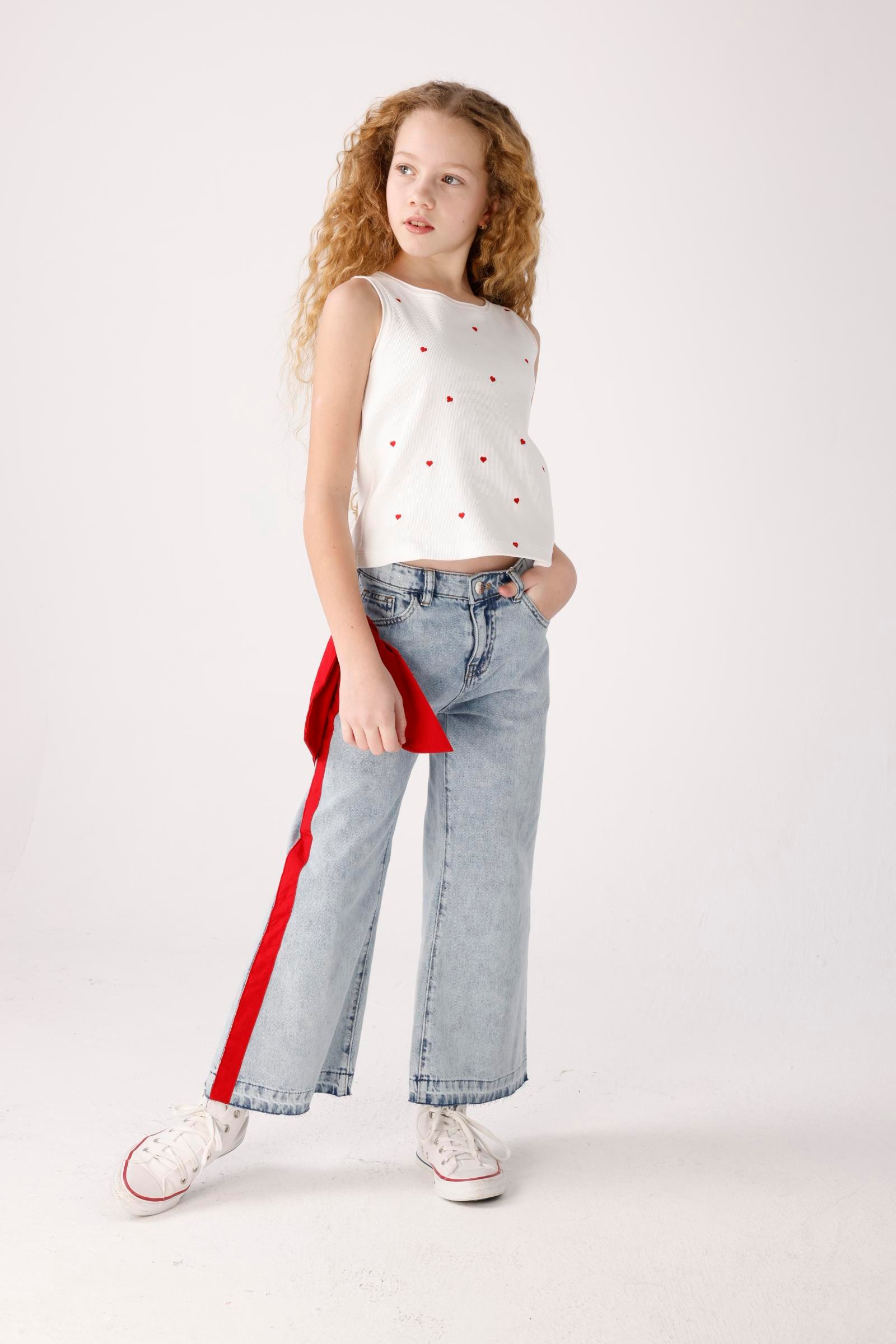 Jena Kız Çocuk Fiyonklu Kot Pantolon 8-14 Yaş Mavi