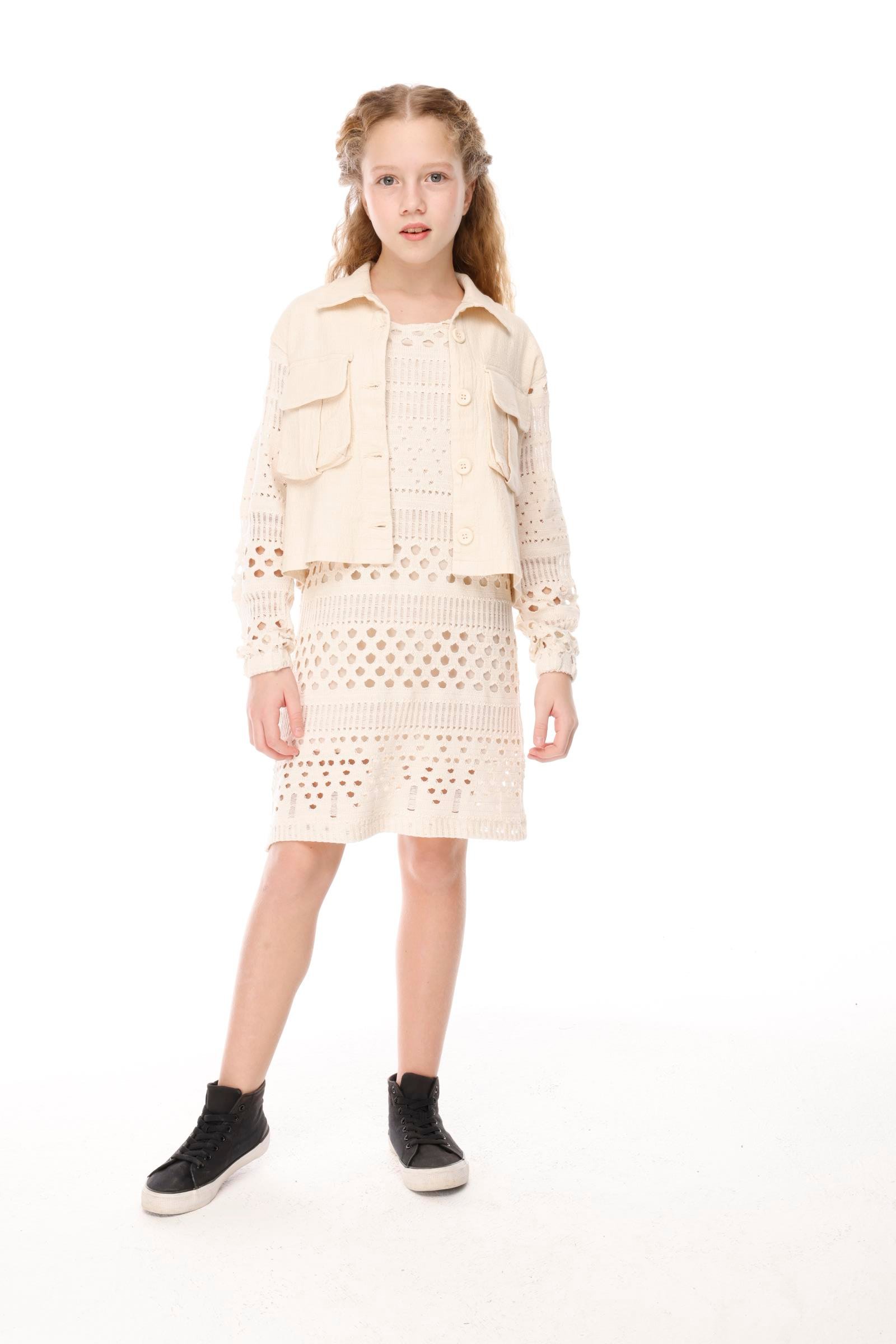 Jena Kız Çocuk Natural Triko Ceket 7-14 Yaş Krem