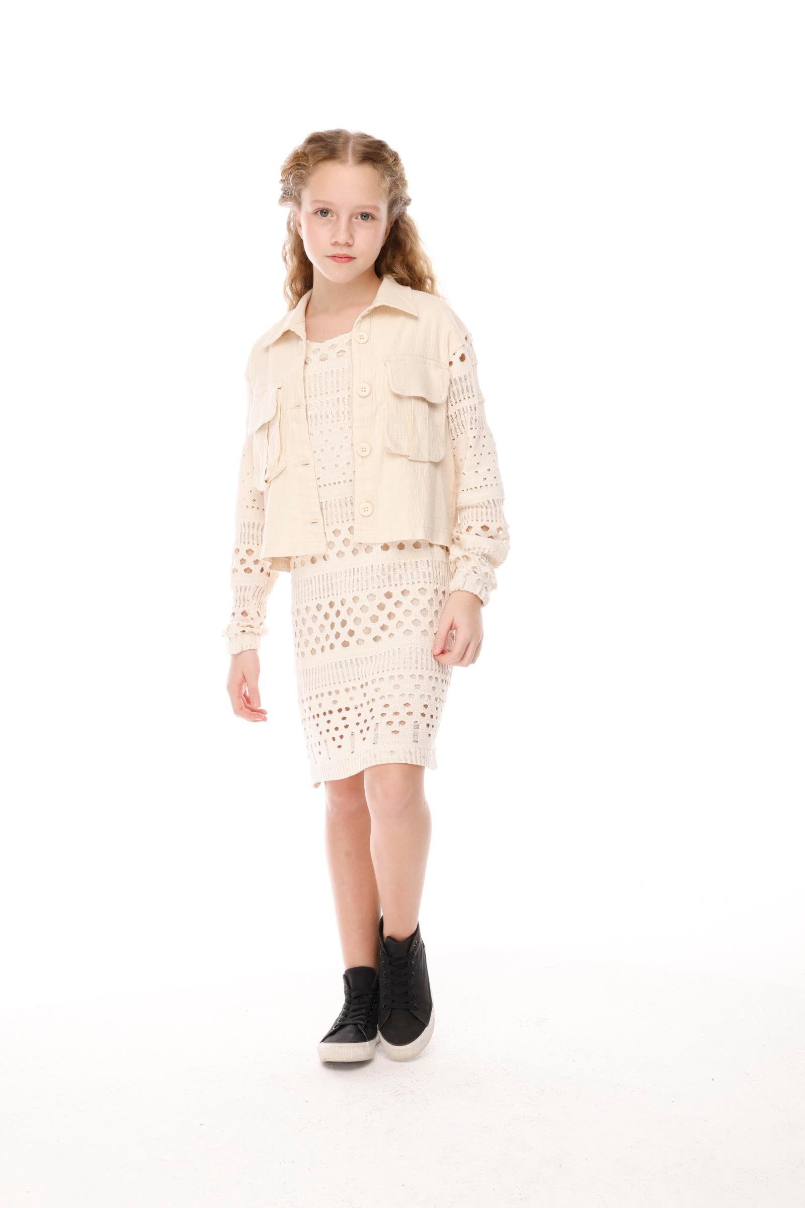 Jena Kız Çocuk Natural Triko Ceket 7-14 Yaş Krem