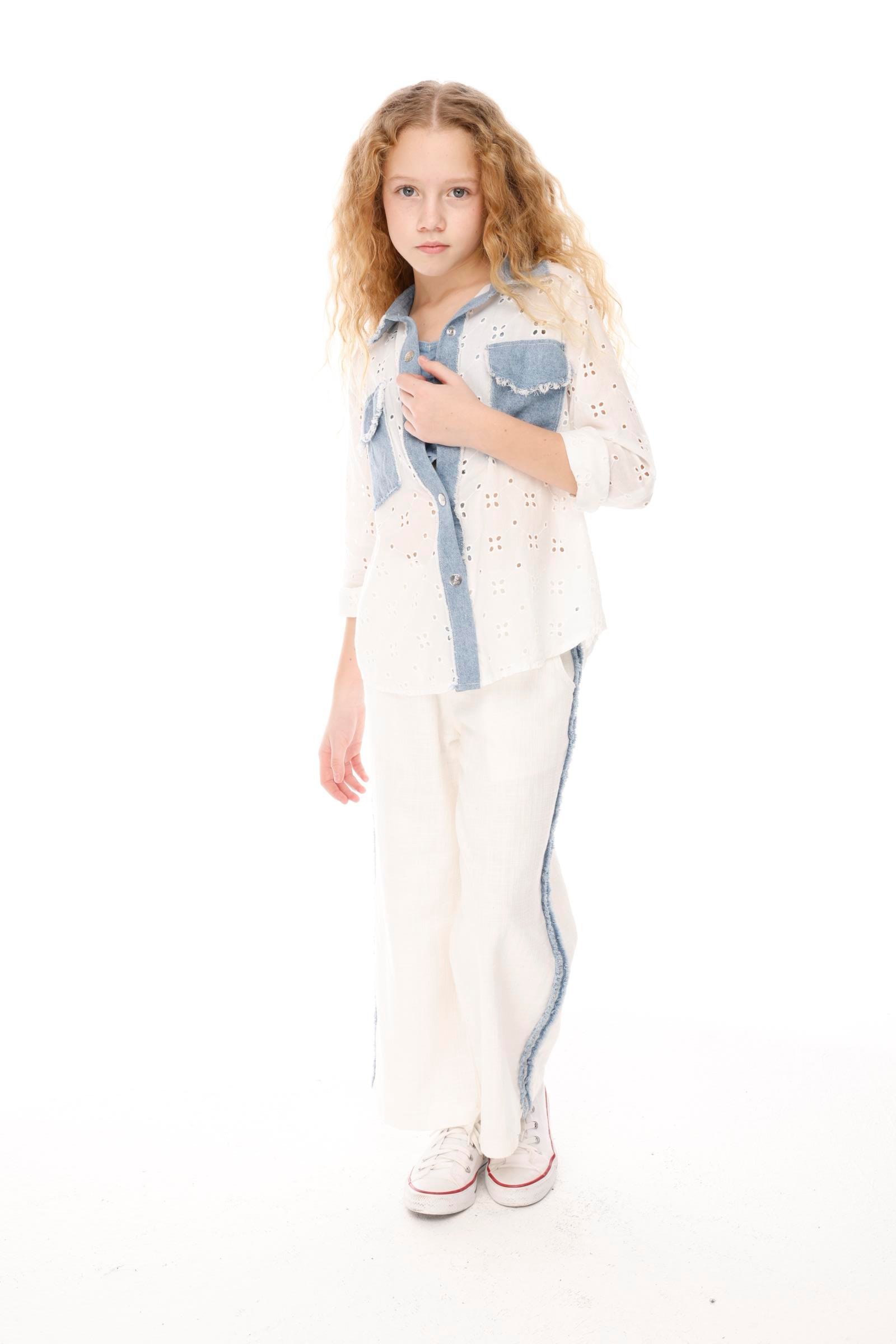 Jena Kız Çocuk Parçalı Pantolon 7-14 Yaş Beyaz