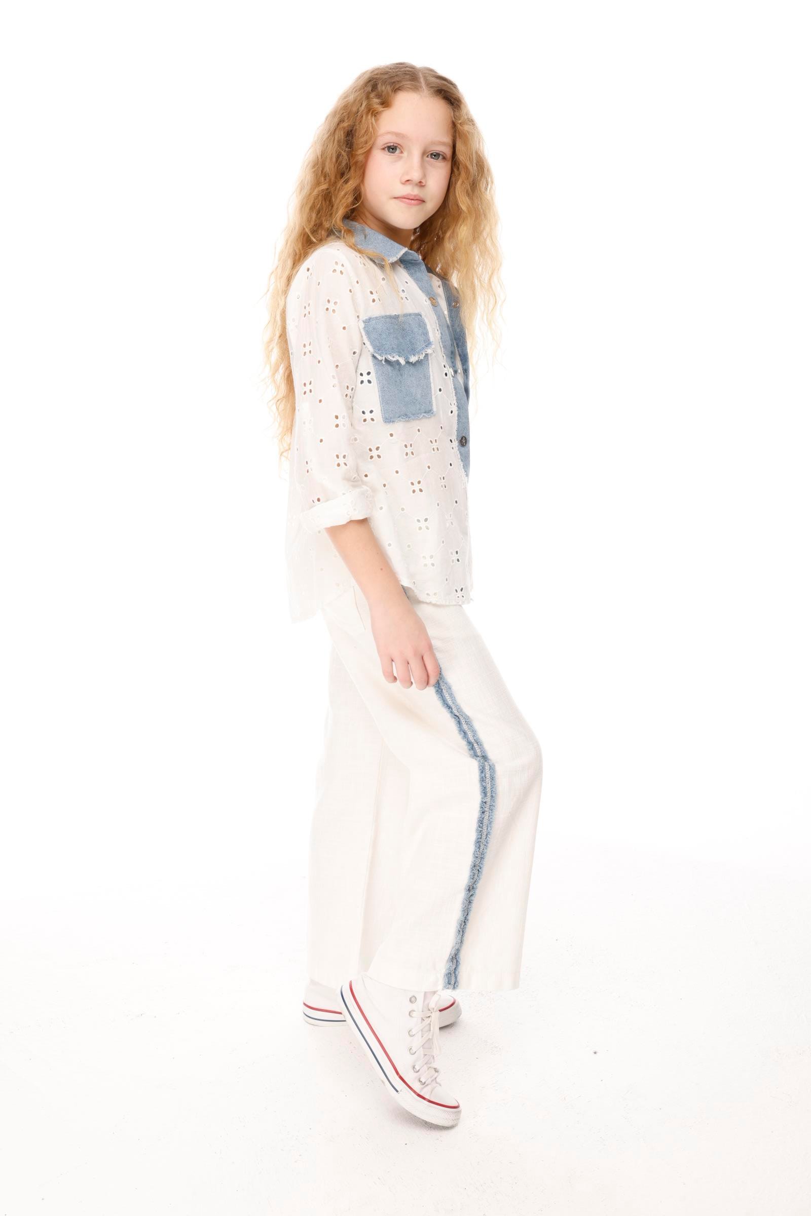 Jena Kız Çocuk Parçalı Pantolon 7-14 Yaş Beyaz