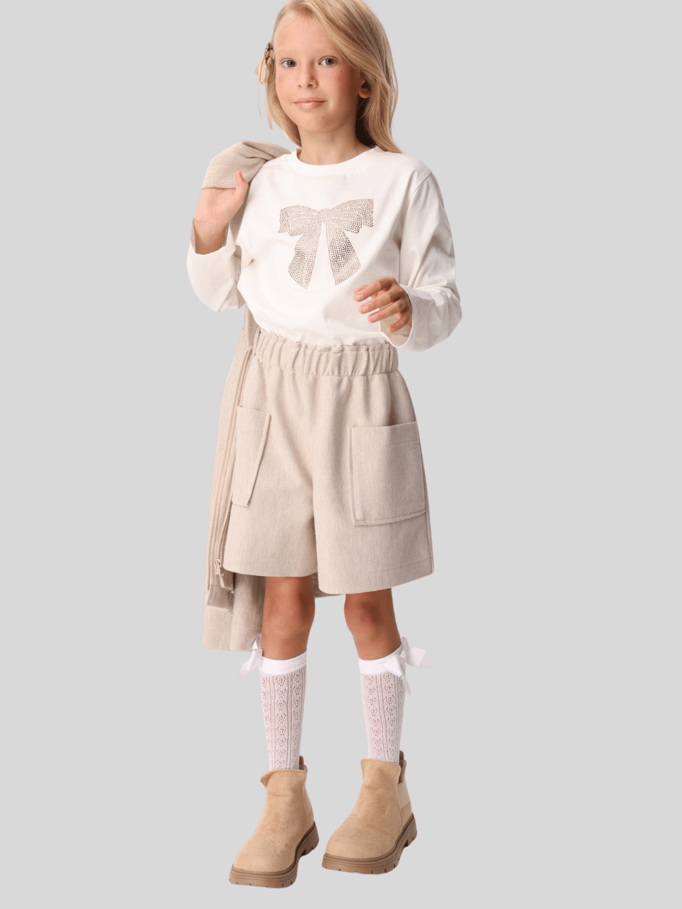 Jena Kız Çocuk Taşlı Sweatshirt 7-14 Yaş Ekru