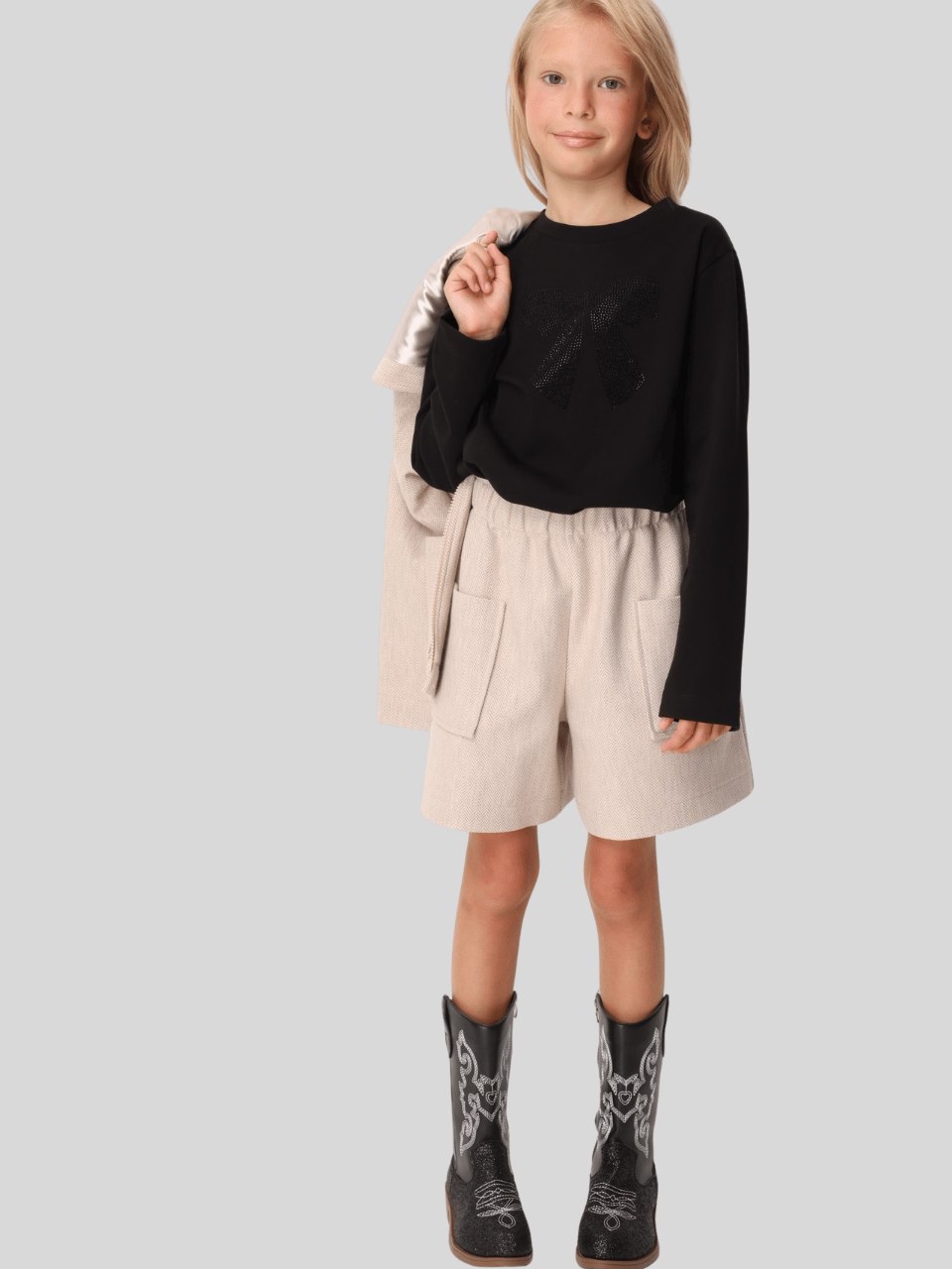 Jena Kız Çocuk Taşlı Sweatshirt 7-14 Yaş Siyah