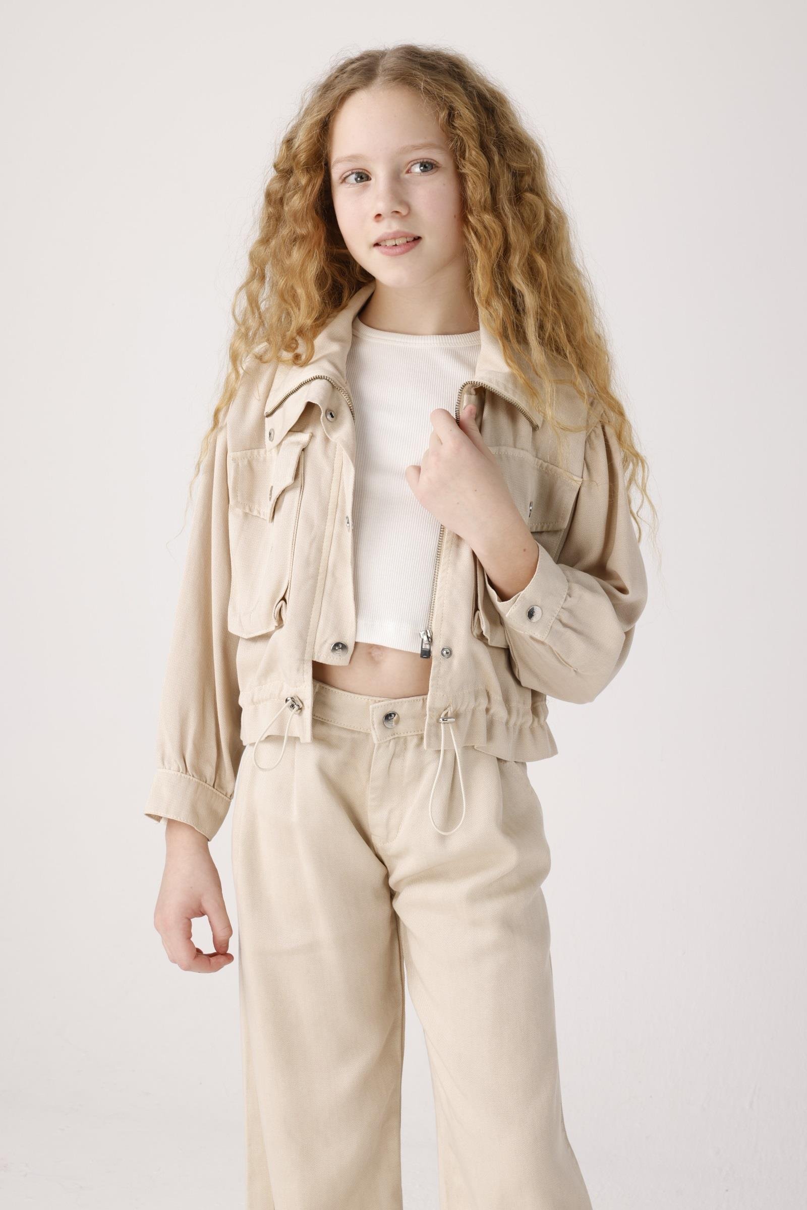 Jena Kız Çocuk Tensel Stil Ceket 8-14 Yaş TAŞ