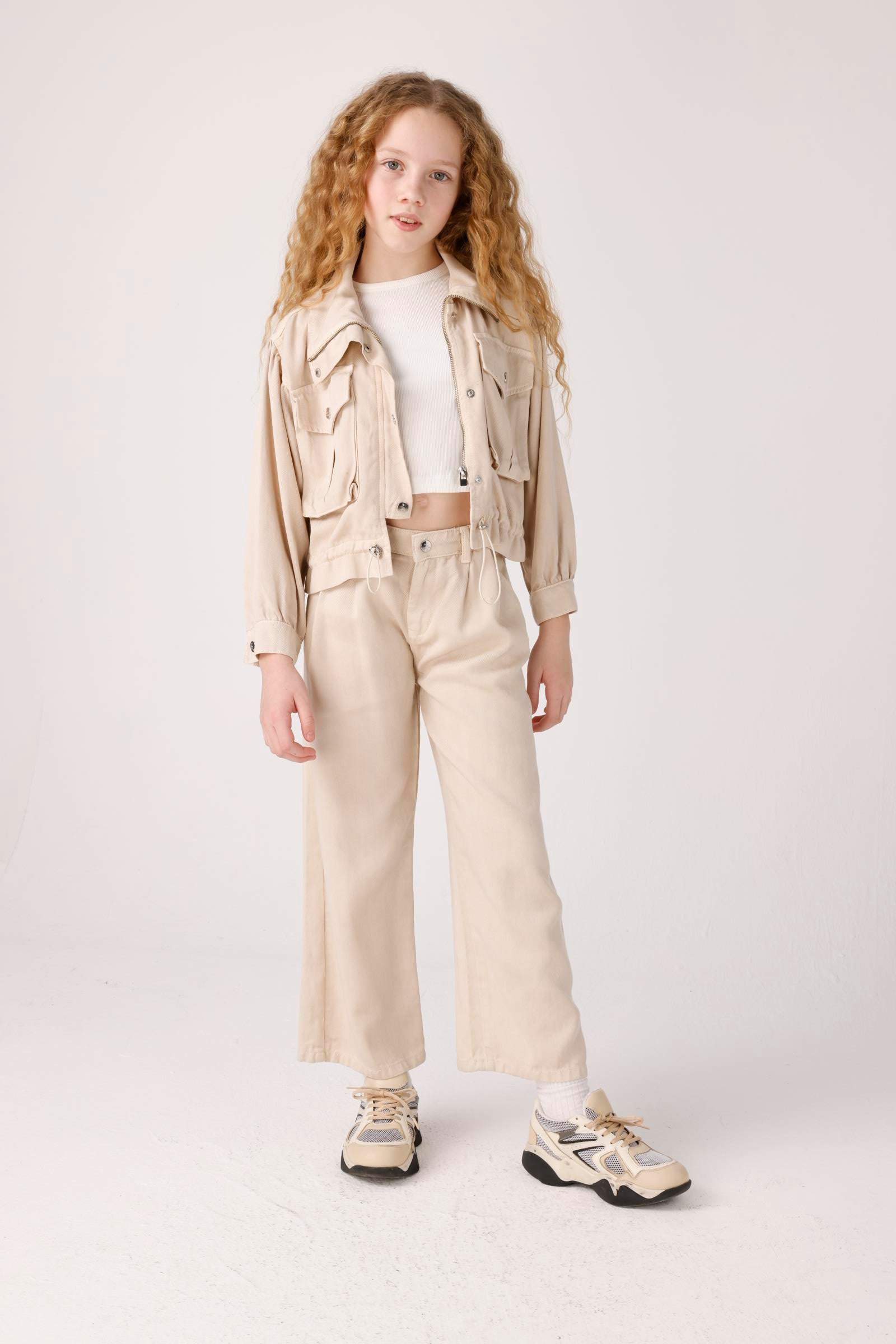 Jena Kız Çocuk Tensel Stil Pantolon 8-14 Yaş Krem