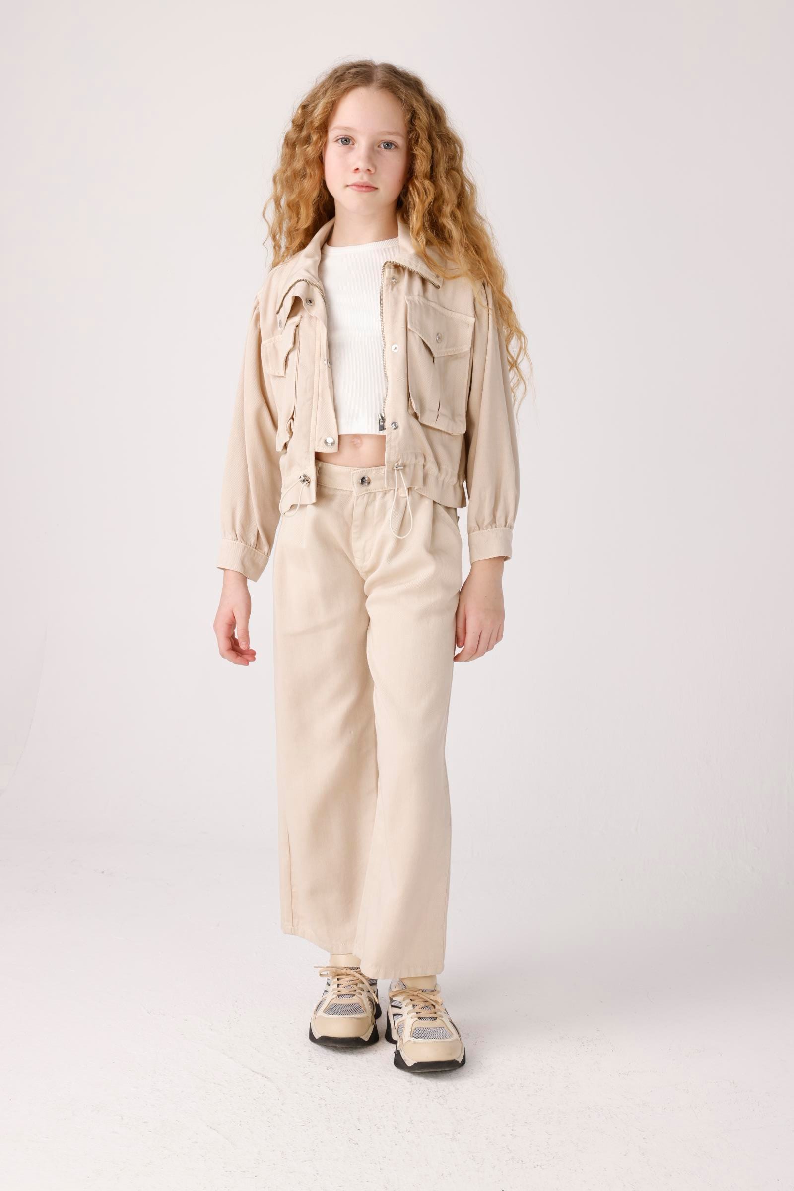 Jena Kız Çocuk Tensel Stil Pantolon 8-14 Yaş Krem