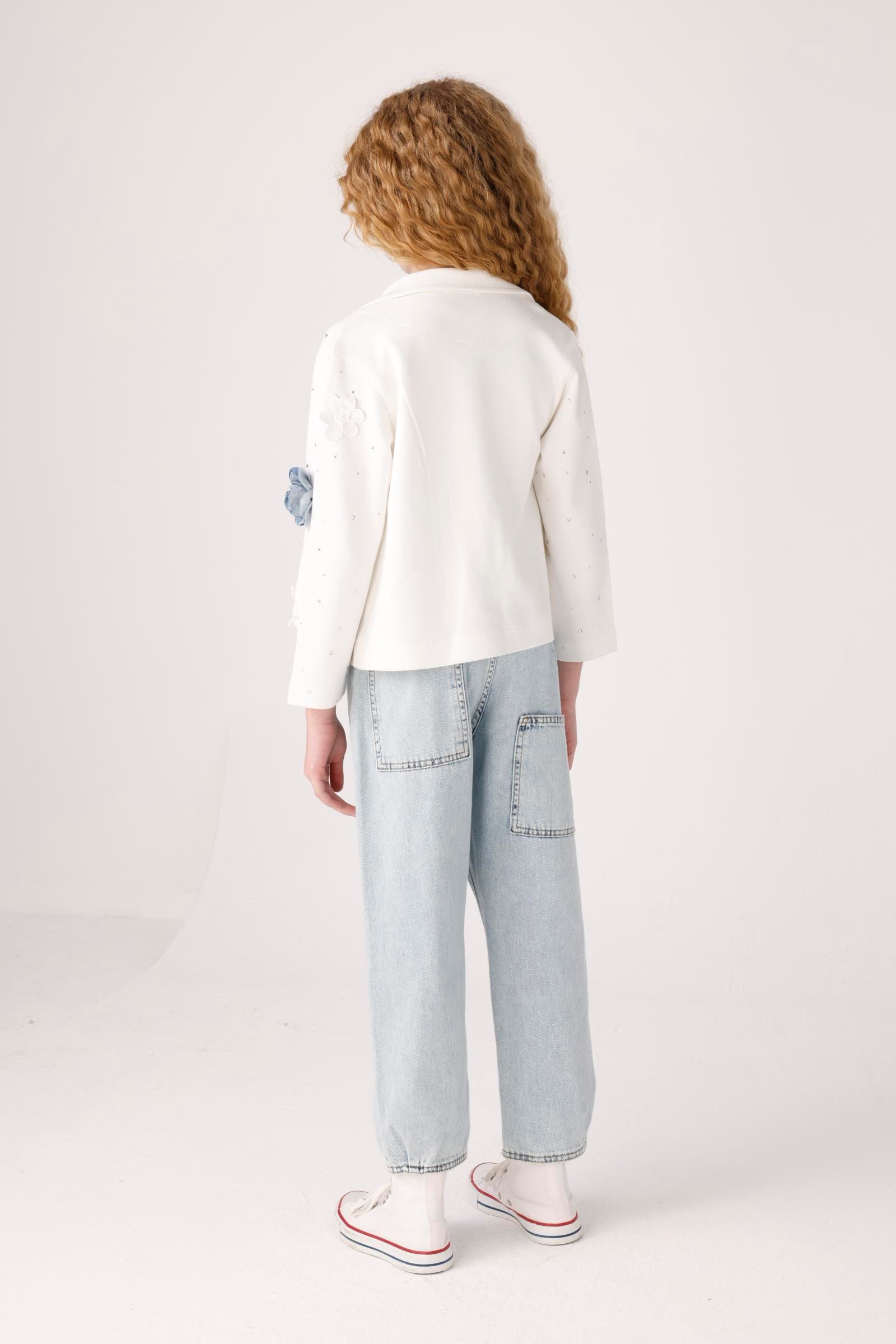 Jena Kız Çocuk Yamalı Denim Pantolon 9-14 Yaş Açık Mavi