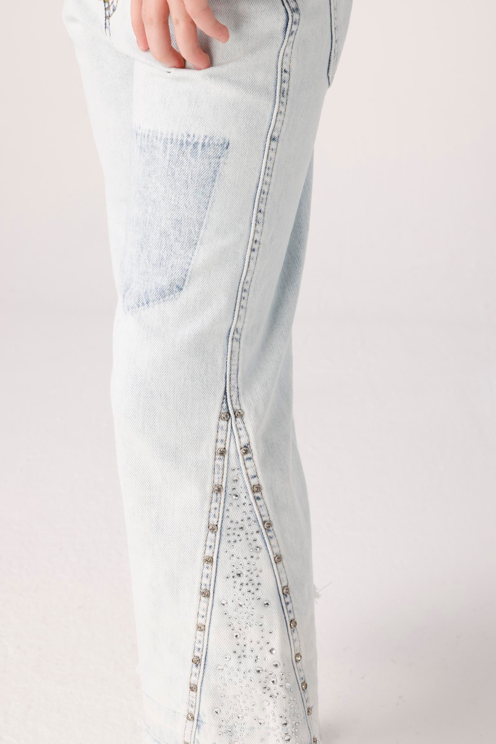 Jena Kız Çocuk Yamalı Denim Pantolon 9-14 Yaş Açık Mavi